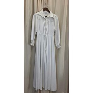 Neiman Marcus‎ vintage Maxi Dress Long Sleeve Button Front Collared White xs/sm